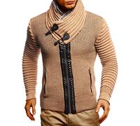 Leif Nelson Chaqueta de punto para hombre con cremallera en corte regular, cárdigan para hombre en diseño de manga larga, ideal para looks casuales y de negocios, Marrón crudo, L