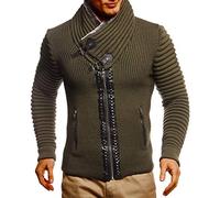Leif Nelson Chaqueta de punto para hombre con cremallera en corte regular, cárdigan para hombre en diseño de manga larga, ideal para looks casuales y de negocios, caqui-negro, L