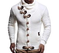 Leif Nelson Hombres Chaqueta de Punto con Cuello Chal LN-4195 Blanco Medium