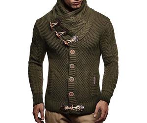 Leif Nelson Hombres Chaqueta de Punto con Cuello Chal LN-4195 Caqui Medium