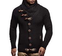Leif Nelson Hombres Chaqueta de Punto con Cuello Chal LN-4195 Negro XXXX-Large