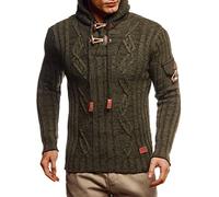 Leif Nelson Jersey de punto ajustado para hombre con capucha - Suéter tejido para hombre, Caqui negro (Khaki Black), Small