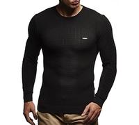 Leif Nelson Jersey de punto fino para hombre, cuello redondo, corte ajustado, invierno, verano, moderno, jersey de invierno, jersey de lana, manga larga, cuello redondo, punto fino LN1605, Negro ,