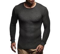 Leif Nelson Jersey de punto fino para hombre, cuello redondo, corte ajustado, invierno, verano, moderno, jersey de invierno, jersey de lana, manga larga, cuello redondo, punto fino LN1605, antracita,