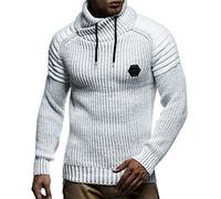 Leif Nelson Jersey de Punto Grueso Chal Collar de los Hombres de LN-5235 Crudo Gris Small