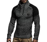 Leif Nelson Jersey de Punto Grueso Chal Collar de los Hombres de LN-5235 Negro-Color Crudo Medium