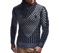 Leif Nelson Jersey de Punto Grueso Chal Collar de los Hombres de LN-5255 Negro-Color Crudo XXXX-Large