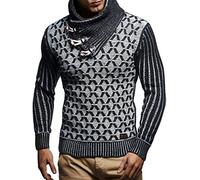 Leif Nelson Jersey de Punto Grueso Chal Collar de los Hombres de LN-5385 Negro-Color Crudo X-Large