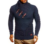Leif Nelson Jersey de punto para hombre con cuello bufanda, corte regular, manga larga, 100% poliacrílico, azul, XXXL, casual, para hombre, invierno, todos los tamaños y colores