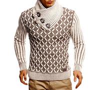 Leif Nelson Jersey de punto para hombre | Manga larga con patrón geométrico | Jersey de invierno con cuello de chal para hombre, Marrón claro, Small