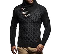 Leif Nelson Jersey de punto para hombre | Manga larga con patrón geométrico | Jersey de invierno con cuello chal para hombre, Negro y antracita., 4X-Large