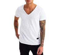 Leif Nelson La Camiseta para Hombre con Cuello en V LN-6280 Blanco Medium