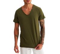 Leif Nelson La Camiseta para Hombre con Cuello en V LN-6280 Caqui X-Large