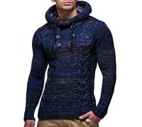 Leif Nelson Los Hombres del Jersey de Punto suéter Encapuchado LN-20227 Azul Oscuro Small