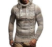 Leif Nelson Los Hombres del Jersey de Punto suéter Encapuchado LN-20227 Beige XXXX-Large