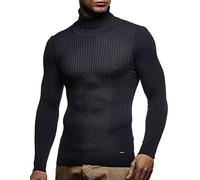 Leif Nelson suéter de Jersey de Punto Fino de Cuello Alto de Punto de los Hombres LN-1670 Azul Medium