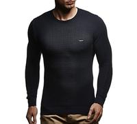 Leif Nelson suéter de Jersey de Punto Fino de Cuello Redondo de los Hombres de LN-1545 Azul X-Large