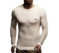 Leif Nelson suéter de Jersey de Punto Fino de Cuello Redondo de los Hombres de LN-1545 Beige Claro Large
