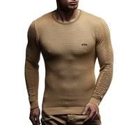 Leif Nelson suéter de Jersey de Punto Fino de Cuello Redondo de los Hombres de LN-1545 Beige Obscuro Large