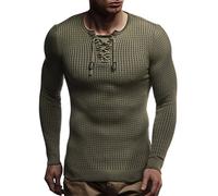 Leif Nelson suéter de Jersey de Punto Fino de Cuello Redondo de los Hombres de LN-1605 Caqui-Negro XX-Large