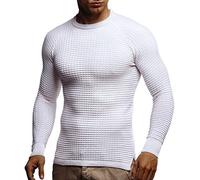 Leif Nelson suéter de Jersey de Punto Fino de Cuello Redondo de los Hombres de LN-20746 Beige Color Crudo X-Large
