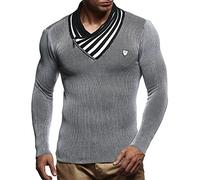 Leif Nelson suéter de Punto Fino Chal Collar de los Hombres LN-1425 Negro-Color Crudo Medium
