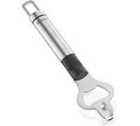 Leifheit Abrebotellas ProLine 3 en 1 de Acero Inoxidable | Abre botellas, perfora latas y levanta tapas de rosca, mango oval ergonómico, plástico negro, con orificio para colgar