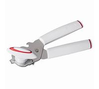 Leifheit Abrelatas Lifty en elegante plástico blanco y acero inoxidable, abrelatas de seguridad con empuñadura ergonómica, el abridor incluye accesorio para abrir botellas.