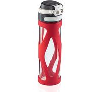 Leifheit Botella de cristal Flip de 600 ml, botella reutilizable 100% hermética, se abre con una mano, botella deportiva sin BPA, con filtro, rojo