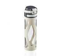 Leifheit Botella de cristal Flip de 600 ml, botella reutilizable 100% hermética, se abre con una mano, botella deportiva sin BPA, con filtro, plateado