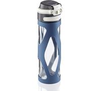 Leifheit Botella de cristal Flip de 600 ml, botella reutilizable y hermética, se abre con una mano, botella deportiva sin BPA, con filtro, azul oscuro