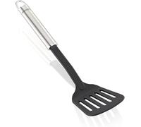 Leifheit Espátula de nailon para cocinar sin rayar el revestimiento de las sartenes, espumadera con cómoda empuñadura ovalada en acero inoxidable, plateada y negra