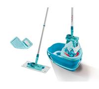 Leifheit Mopa Plana CLEAN TWIST M Ergo, Escurrido Giratorio | Sistema patentado con cubo de 6 l, mango telescópico 110-140 cm, funda micro duo y duster static para seco y húmedo