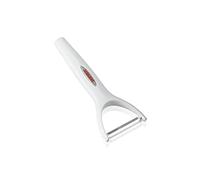 Leifheit Pelador de verduras en Y con precisa cuchilla de acero inoxidable, moderno pelapatatas en plástico blanco, pelador con empuñadura ovalada para un cómodo manejo.