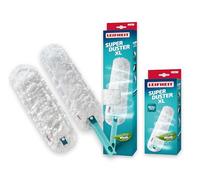Leifheit Plumero SUPERDUSTER XL, Microfibra 360°, con Repuesto | Funda lavable hasta 50 veces a 40 °C, lado ancho y estrecho, compatible con Click-System, mango con 96 % reciclado