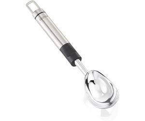 Leifheit Porcionador de Helado ProLine, Cuchara de Acero Inoxidable | Mango oval ergonómico, plástico negro, cabeza sólida para porciones uniformes, con orificio para colgar por separado