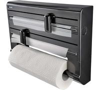 Leifheit Portarrollos de pared Parat Black, portarrollos papel cocina montado en la pared de diseño moderno para tres rollos, bordes limpios, porta rollos de papel cocina, porta papel cocina, negro
