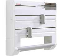 Leifheit Portarrollos de Pared Parat Plus, Corte Preciso para 4 Rollos | Soporte de pared para papel aluminio, film, bolsas y papel de cocina, con dispensador Tesa, caja auxiliar y montaje fácil