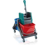 Leifheit Professional Carro de Limpieza en húmedo Duo con Dos Cubos de 17 litros, Carro con Ruedas, Carrito de Limpieza con Prensa de Palanca Manual