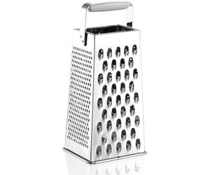 Leifheit Rallador de cuatro caras ComfortLine con 4 superficies para cortar queso, rallador de cocina de acero inoxidable, rallador de queso con asa, Gris (23120)