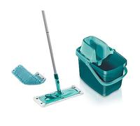 Leifheit Set Combi M con mopa fregasuelos micro dúo para limpiar sin agacharse, prensa para escurrir y cubo grande de 12 L, mopa fregona con Click System, incluye funda static plus gratis
