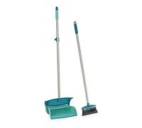 Leifheit Set de escoba con palo y recogedor cerrado, escoba con cerdas bifurcadas y recogedor plegable extra grande que se cierra automáticamente