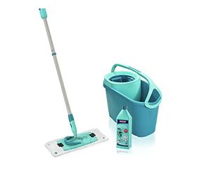 Leifheit Set de Fregona CLEAN TWIST M Ergo, Escurrido por Giro 6 l | Sistema patentado CLEAN TWIST, mango telescópico 110-140 cm, funda micro duo, articulación 360°, limpiador potente