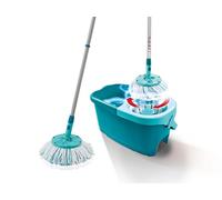 Leifheit Set de fregona rotatoria Clean Twist Disc Mop Ergo 2.0, fregona giratoria con cabezal Micro Duo, set de limpieza en húmedo