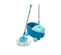 Leifheit Set de fregona rotatoria Clean Twist Disc Mop Ergo Mobile 2.0 con ruedas, fregona giratoria con cabezal Micro Duo, set de limpieza en húmedo
