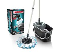 Leifheit Set de fregona y Cubo, Set de Limpieza Clean Twist Disco Mop Ergo | Fregona giratoria para todo tipo de suelos duros, palo telescópico ajustable de 109 a 140 cm,función de parada de giro, negro