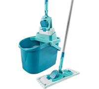 Leifheit Set Power Clean con mopa fregasuelos para Limpiar sin agacharse, Prensa para escurrir y Cubo Grande de 10 L, mopa fregona con Click System