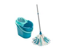 Leifheit Set Power Mop 3 en 1, Cubo con Escurridor 12 L | Fregona de microfibra 100 %, tiras Power Scrub y Power Pick-Up, palo 3 piezas con rosca italiana, lavable a 60 °C
