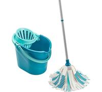 Leifheit Set Power Mop 3 en 1, cubo escurridor con fregona de tiras Pick-Up ultraabsorbentes, fregona con palo de 3 piezas y cubo grande de 12 litros. El cabezal es lavable en lavadora a 60ºC