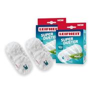 Leifheit SUPERDUSTER Fundas para Plumero, 2 Recambios de Microfibra 360° | Lavables hasta 50 veces, reutilizables, atrapan polvo, pelo y alérgenos, recambio flexible con corchete